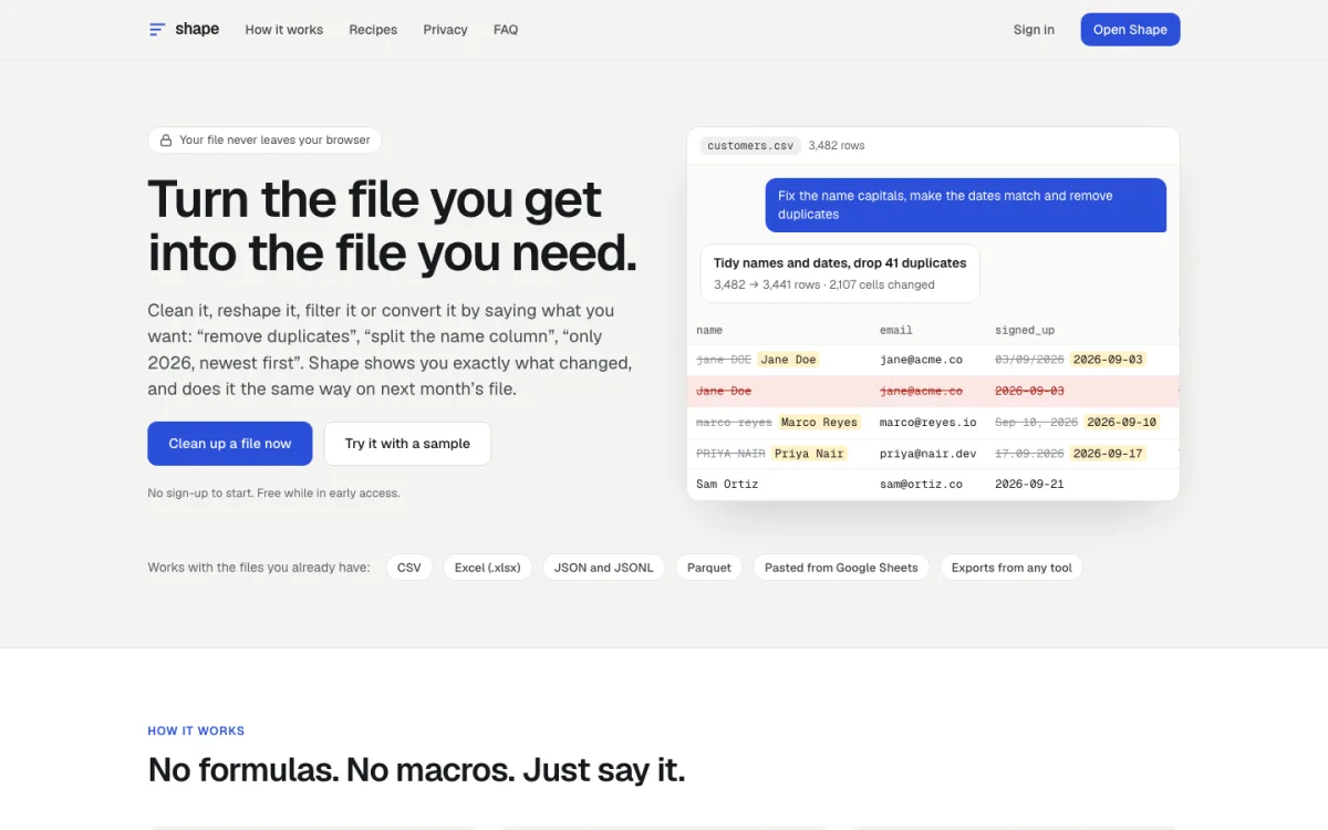 Shape’s home page: turn the file you get into the file you need